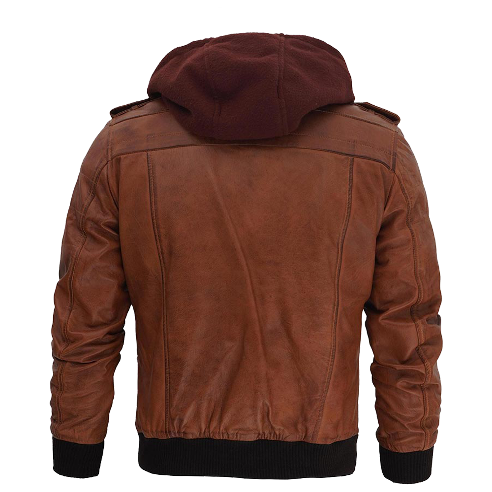 Edward Mens Brown Leather Bomber Jacket With Hood 3 Mens Brown Leather Bomber Jacket With Hood