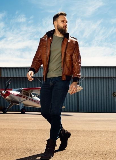 Edward Model 3 Mens Brown Leather Bomber Jacket With Hood