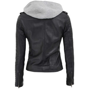 hooded leather jacket for women
